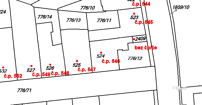 Přelouč 546 na parcele st. 524 v KÚ Přelouč, Katastrální mapa