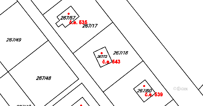 Tušimice 543, Kadaň na parcele st. 267/72 v KÚ Tušimice, Katastrální mapa