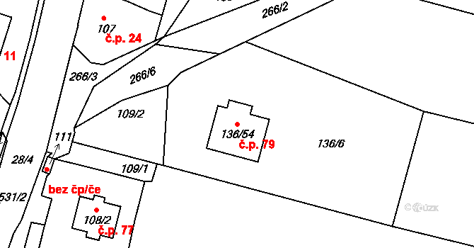 Olešná 79, Blansko na parcele st. 136/54 v KÚ Olešná u Blanska, Katastrální mapa