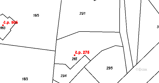 Libhošť 275 na parcele st. 265 v KÚ Libhošť, Katastrální mapa