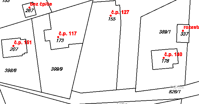 Mniší 127, Kopřivnice na parcele st. 155 v KÚ Mniší, Katastrální mapa