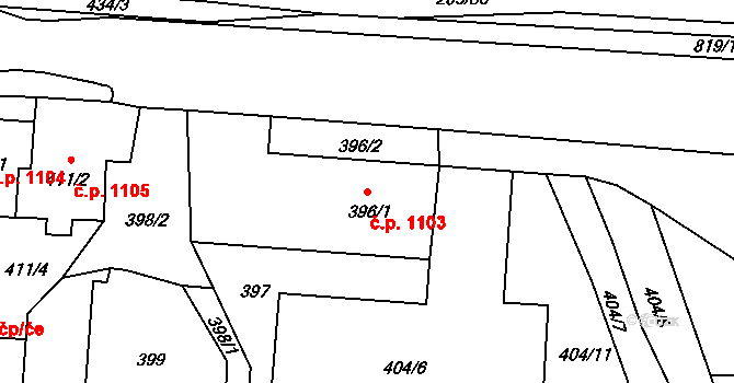 Příbor 1103 na parcele st. 396/1 v KÚ Klokočov u Příbora, Katastrální mapa