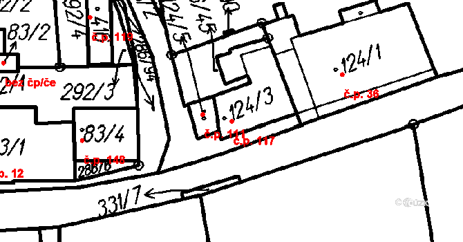 Lenora 117 na parcele st. 124/3 v KÚ Lenora, Katastrální mapa