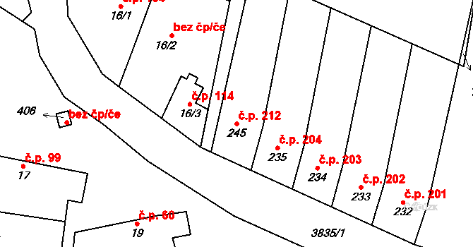 Řevničov 212 na parcele st. 245 v KÚ Řevničov, Katastrální mapa