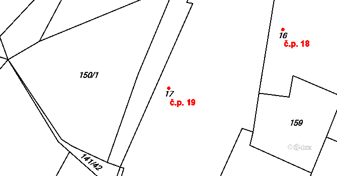 Hostišovice 19, Bělčice na parcele st. 17 v KÚ Hostišovice, Katastrální mapa