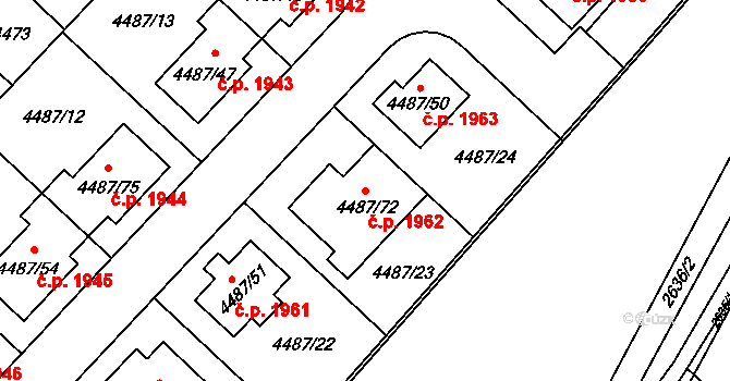 Kuřim 1962 na parcele st. 4487/72 v KÚ Kuřim, Katastrální mapa