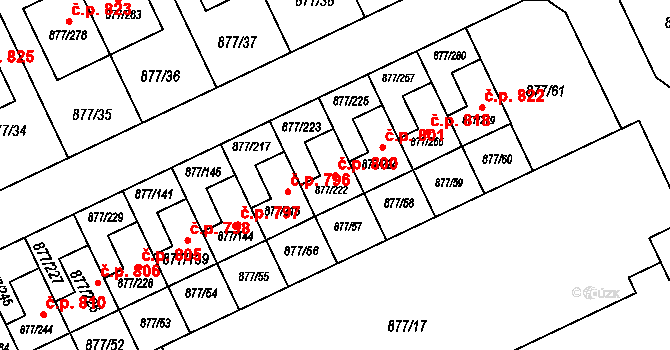 Hostavice 800, Praha na parcele st. 877/222 v KÚ Hostavice, Katastrální mapa