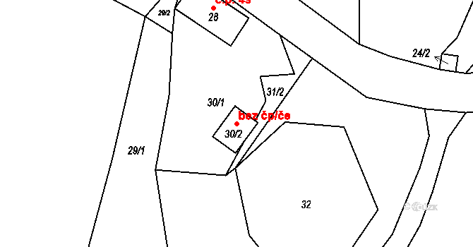 Milhostov 91264677 na parcele st. 30/2 v KÚ Dolní Částkov, Katastrální mapa