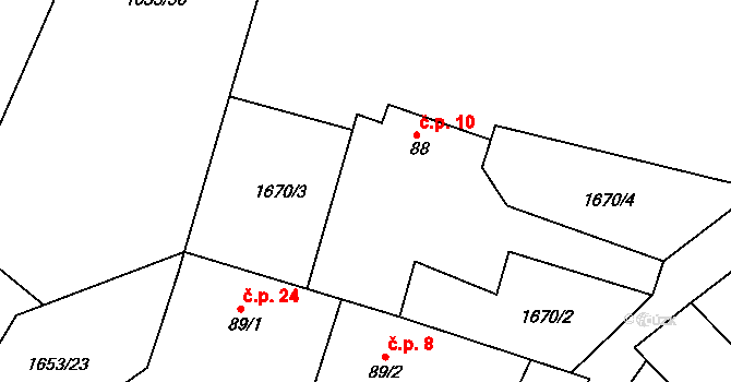 Chlístov 10, Okrouhlice na parcele st. 88 v KÚ Chlístov u Okrouhlice, Katastrální mapa