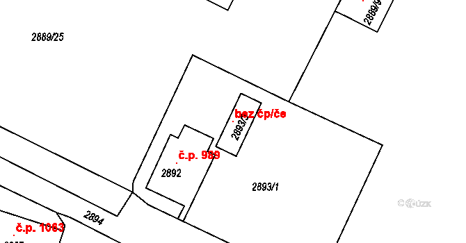 Děčín 96420677 na parcele st. 2893/3 v KÚ Podmokly, Katastrální mapa