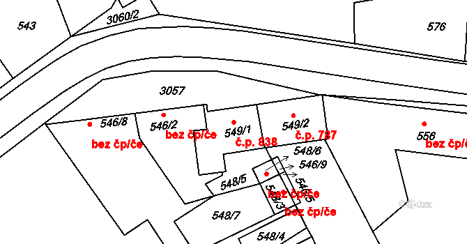 Rychnov nad Kněžnou 838 na parcele st. 549/1 v KÚ Rychnov nad Kněžnou, Katastrální mapa