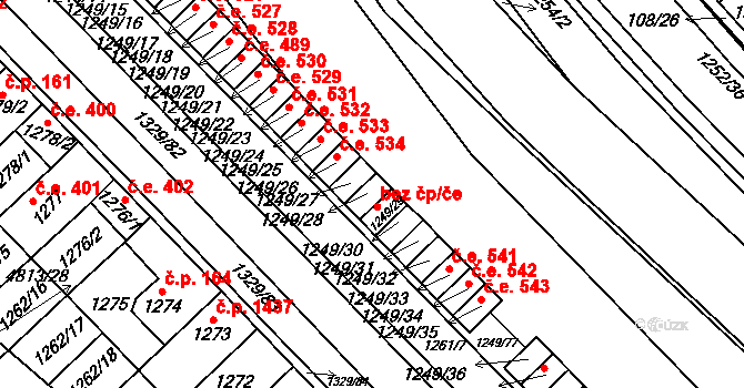 Hustopeče 536 na parcele st. 1249/28 v KÚ Hustopeče u Brna, Katastrální mapa