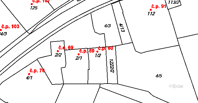 Lhota 60, Pačlavice na parcele st. 1/2 v KÚ Lhota u Pačlavic, Katastrální mapa