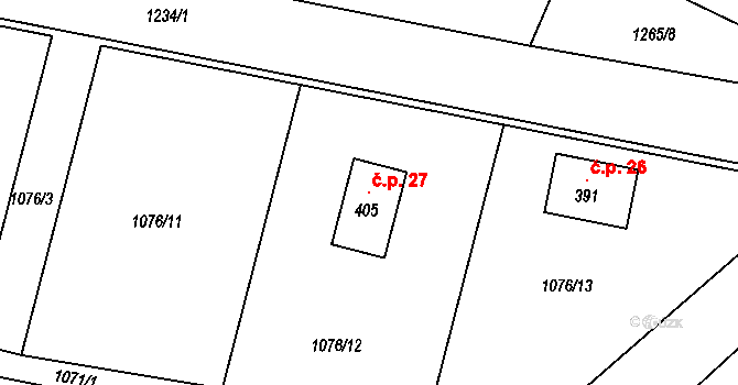 Drahoš 27, Rokytno na parcele st. 405 v KÚ Rokytno, Katastrální mapa
