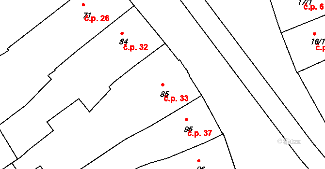 Holešov 33 na parcele st. 85 v KÚ Holešov, Katastrální mapa