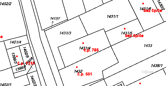 Holešov 785 na parcele st. 1431/4 v KÚ Holešov, Katastrální mapa