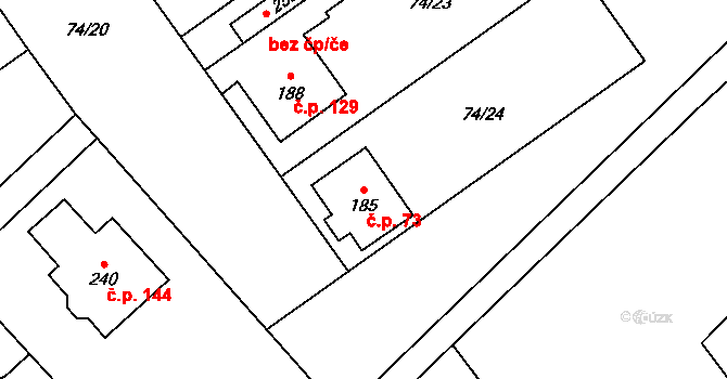 Doloplazy 73 na parcele st. 185 v KÚ Doloplazy, Katastrální mapa