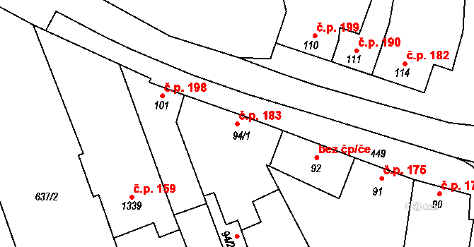 Pivín 183 na parcele st. 94/1 v KÚ Pivín, Katastrální mapa