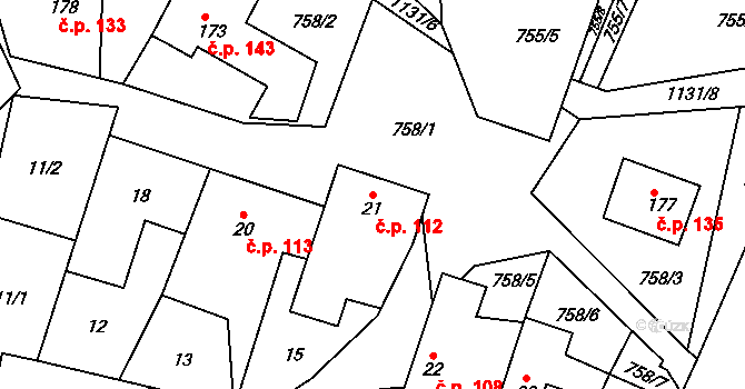 Runářov 112, Konice na parcele st. 21 v KÚ Runářov, Katastrální mapa