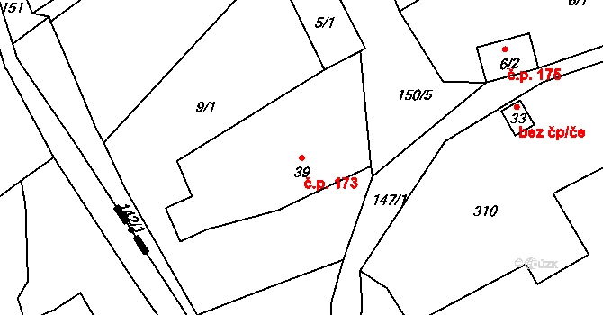 Těchlovice 173 na parcele st. 39 v KÚ Přerov u Těchlovic, Katastrální mapa