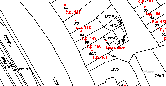 Jáchymov 150 na parcele st. 59 v KÚ Jáchymov, Katastrální mapa