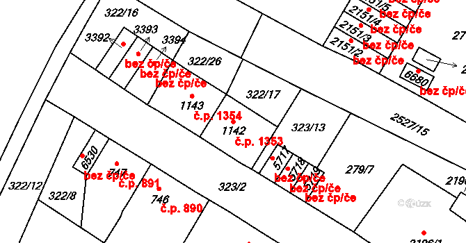 Jablonec nad Nisou 1353 na parcele st. 1142 v KÚ Jablonec nad Nisou, Katastrální mapa