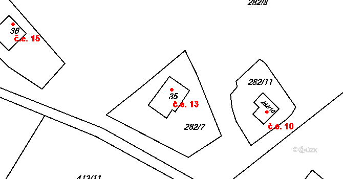 Vržanov 13, Kamenice na parcele st. 35 v KÚ Vržanov, Katastrální mapa