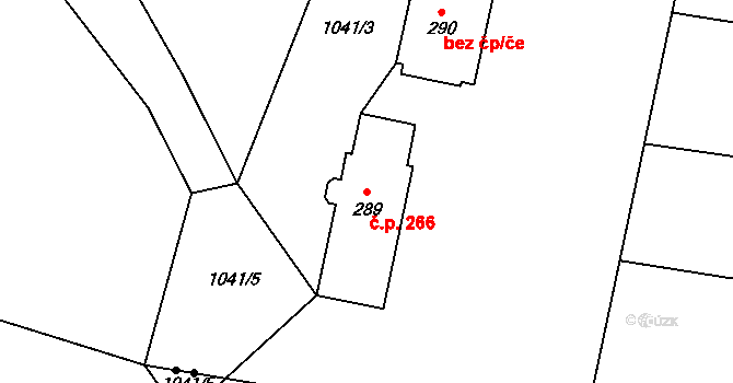 Rožďalovice 266 na parcele st. 289 v KÚ Rožďalovice, Katastrální mapa