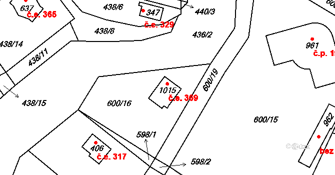 Kamenný Újezdec 369, Kamenný Přívoz na parcele st. 1015 v KÚ Kamenný Přívoz, Katastrální mapa