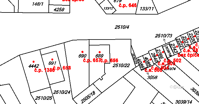 Kyjov 656 na parcele st. 689 v KÚ Kyjov, Katastrální mapa