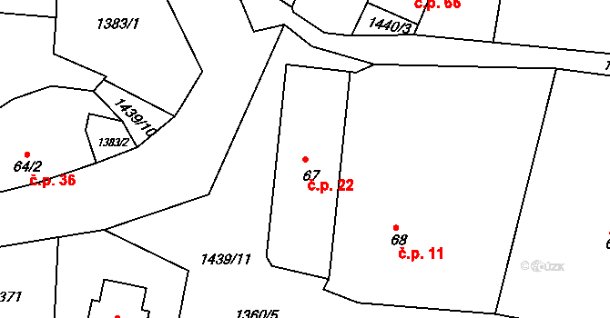 Boršov 22 na parcele st. 67 v KÚ Boršov, Katastrální mapa