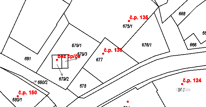 Stonařov 136 na parcele st. 677 v KÚ Stonařov, Katastrální mapa