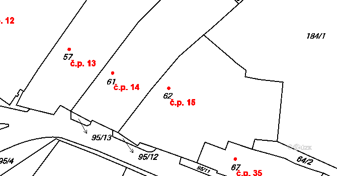 Vystrčenovice 15 na parcele st. 62 v KÚ Vystrčenovice, Katastrální mapa
