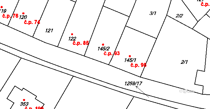 Rychtářov 93, Vyškov na parcele st. 145/2 v KÚ Rychtářov, Katastrální mapa