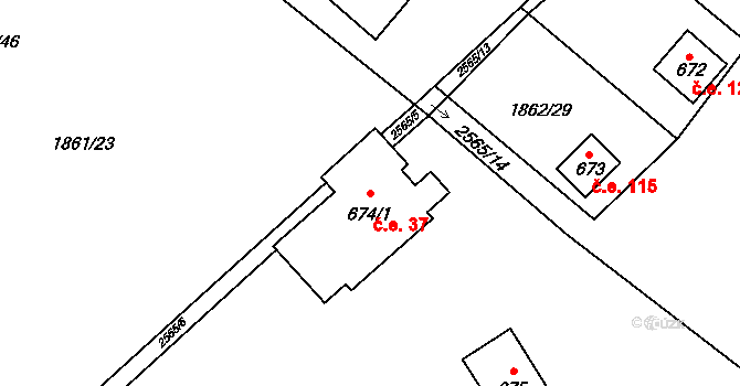 Horní Lomná 37 na parcele st. 674/1 v KÚ Horní Lomná, Katastrální mapa
