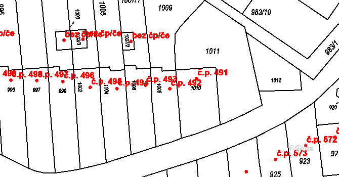 Horní Těrlicko 492, Těrlicko na parcele st. 1008 v KÚ Horní Těrlicko, Katastrální mapa