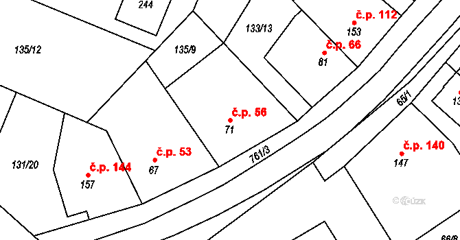 Kojetice 56 na parcele st. 71 v KÚ Kojetice u Prahy, Katastrální mapa