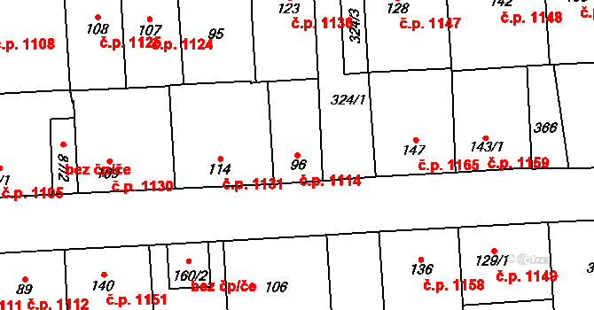 Švermov 1114, Kladno na parcele st. 96 v KÚ Hnidousy, Katastrální mapa