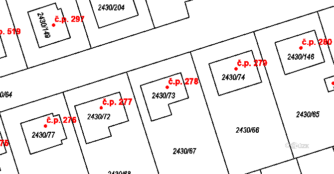Dačice V 278, Dačice na parcele st. 2430/73 v KÚ Dačice, Katastrální mapa