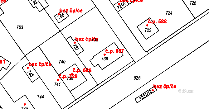 Buštěhrad 587 na parcele st. 736 v KÚ Buštěhrad, Katastrální mapa