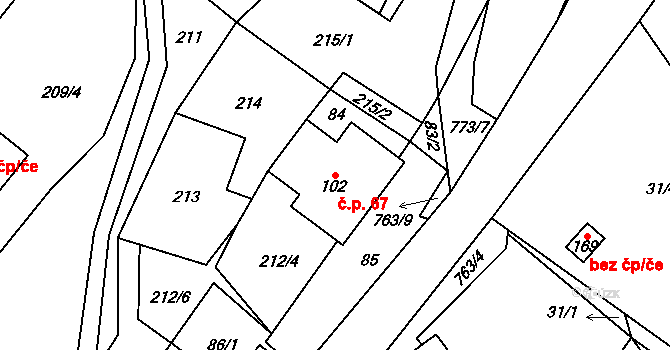 Syřenov 67 na parcele st. 102 v KÚ Syřenov, Katastrální mapa