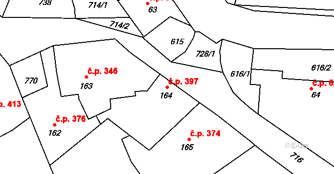 Polánky nad Dědinou 397, Třebechovice pod Orebem na parcele st. 164 v KÚ Polánky nad Dědinou, Katastrální mapa