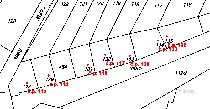 Lounky 117, Chodouny na parcele st. 132 v KÚ Lounky, Katastrální mapa
