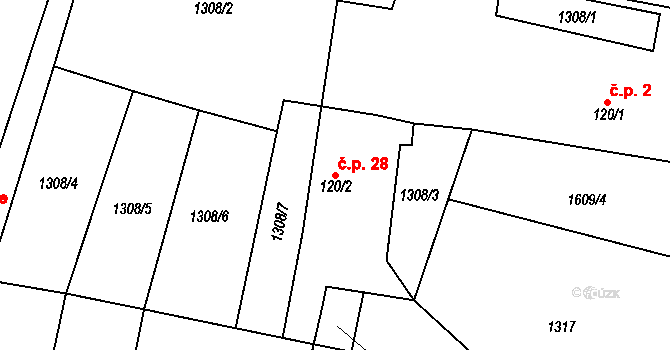 Charvatce 28, Martiněves na parcele st. 120/2 v KÚ Charvatce u Martiněvsi, Katastrální mapa