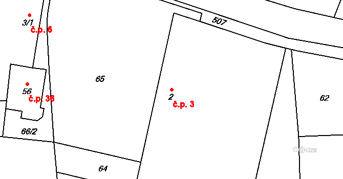 Debrník 3, Hlavatce na parcele st. 2 v KÚ Debrník, Katastrální mapa