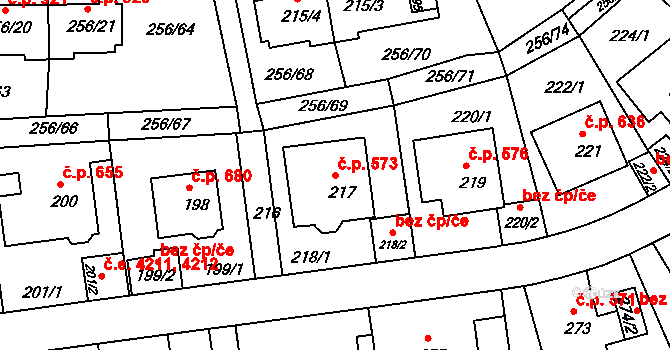 Klíše 573, Ústí nad Labem na parcele st. 217 v KÚ Klíše, Katastrální mapa
