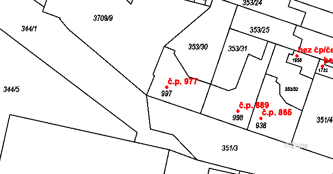 Lysá nad Labem 977 na parcele st. 997 v KÚ Lysá nad Labem, Katastrální mapa