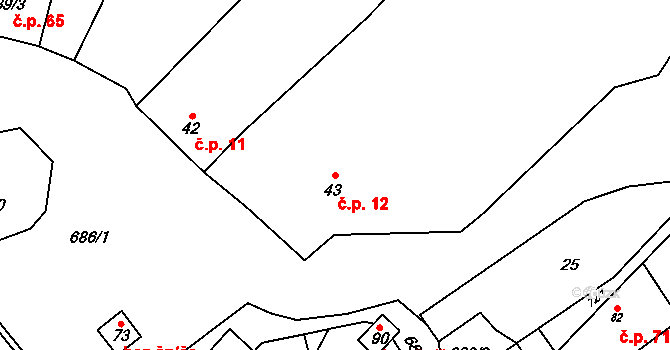 Železná 12, Libořice na parcele st. 43 v KÚ Železná u Libořic, Katastrální mapa