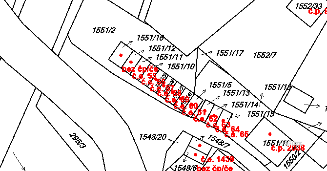 Pelhřimov 59 na parcele st. 1551/8 v KÚ Pelhřimov, Katastrální mapa
