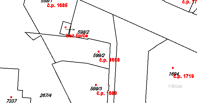 Cheb 1688 na parcele st. 599/2 v KÚ Cheb, Katastrální mapa